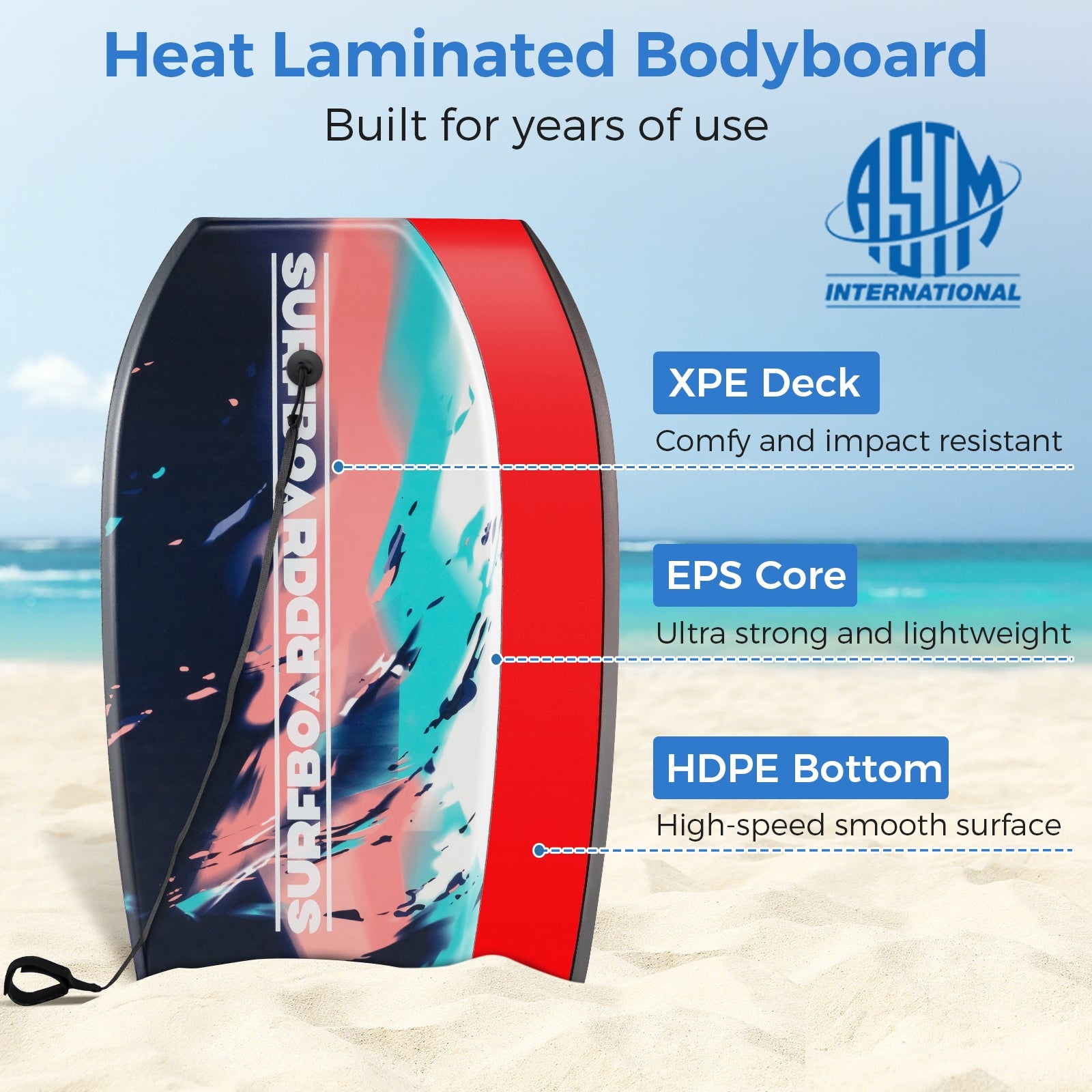 33/37/41 Inch Lightweight Body Board, EPS Core XPE Deck HDPE Bottom, Multicolor2-L Surfing at Gallery Canada