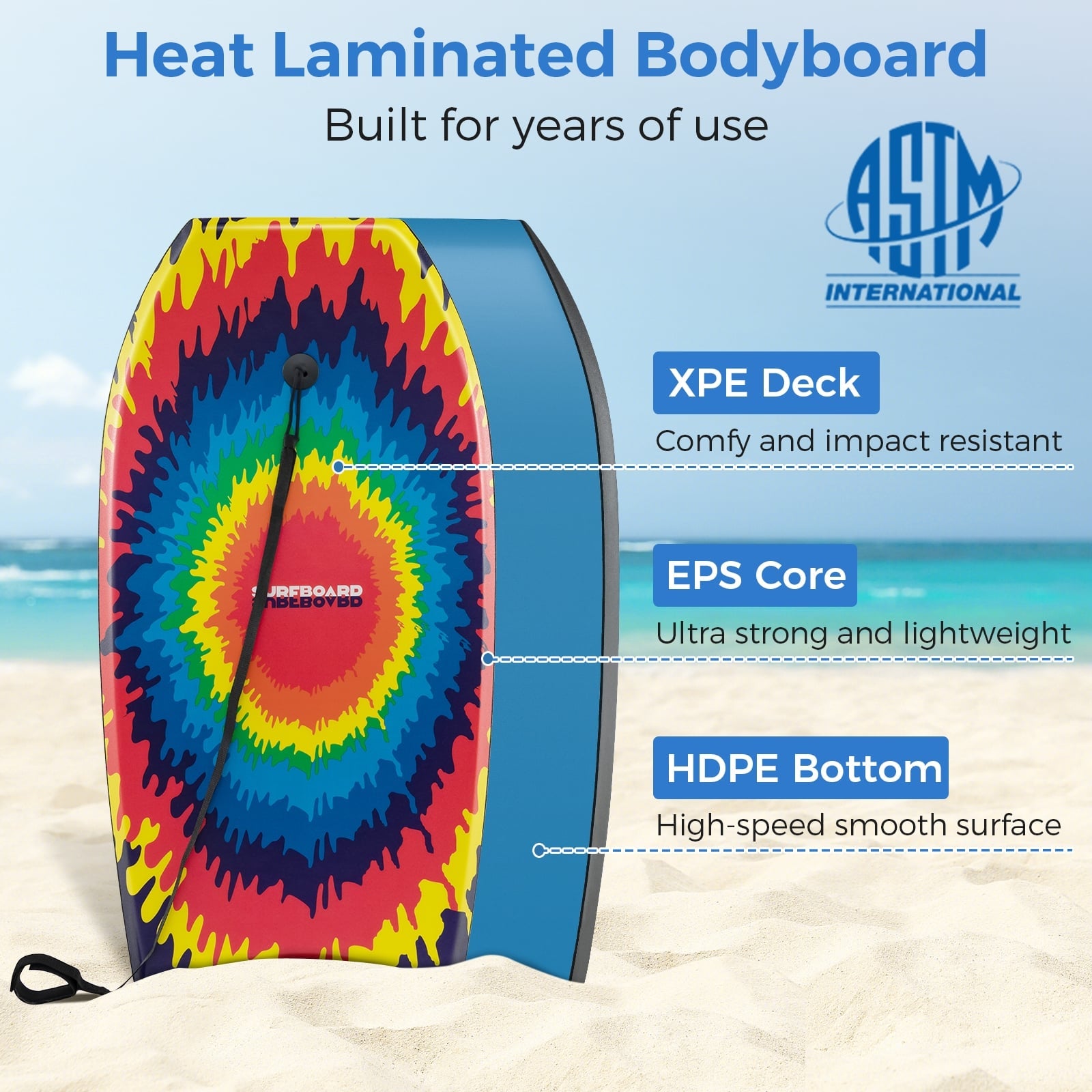 33/37/41 Inches Lightweight Body Board, EPS Core XPE Deck HDPE Bottom, Multicolor Surfing at Gallery Canada