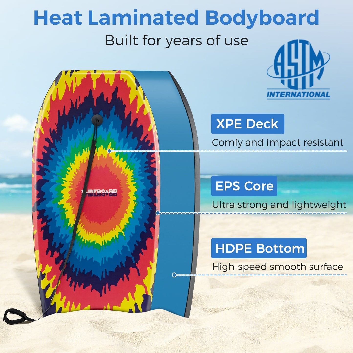 33/37/41 Inches Lightweight Body Board, EPS Core XPE Deck HDPE Bottom, Multicolor Surfing at Gallery Canada
