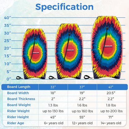 33/37/41 Inch Lightweight Body Board, EPS Core, Multicolor Surfing at Gallery Canada