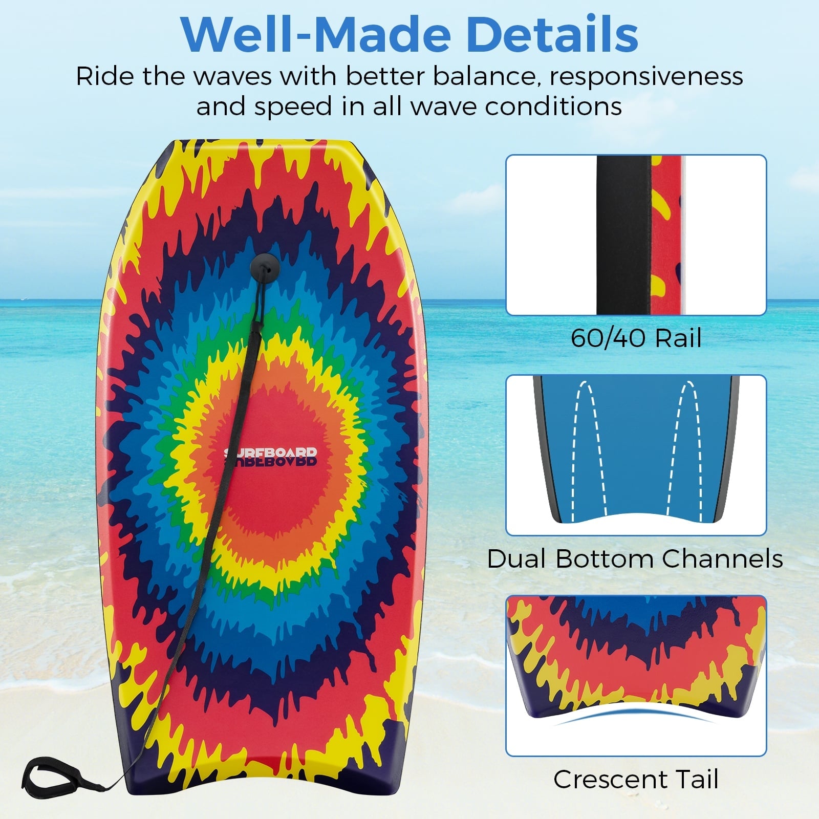 33/37/41 Inch Lightweight Body Board, EPS Core, Multicolor Surfing at Gallery Canada
