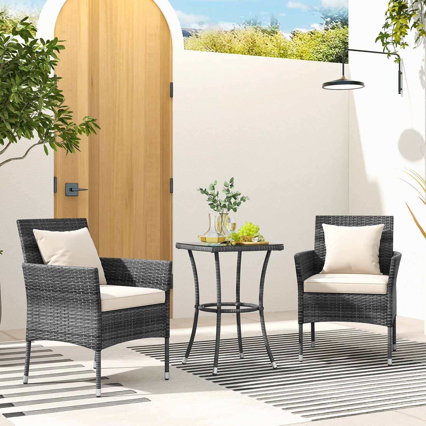 3-Piece Patio Set, Cushioned Chairs, Tempered Glass Table, White Patio Conversation Sets at Gallery Canada