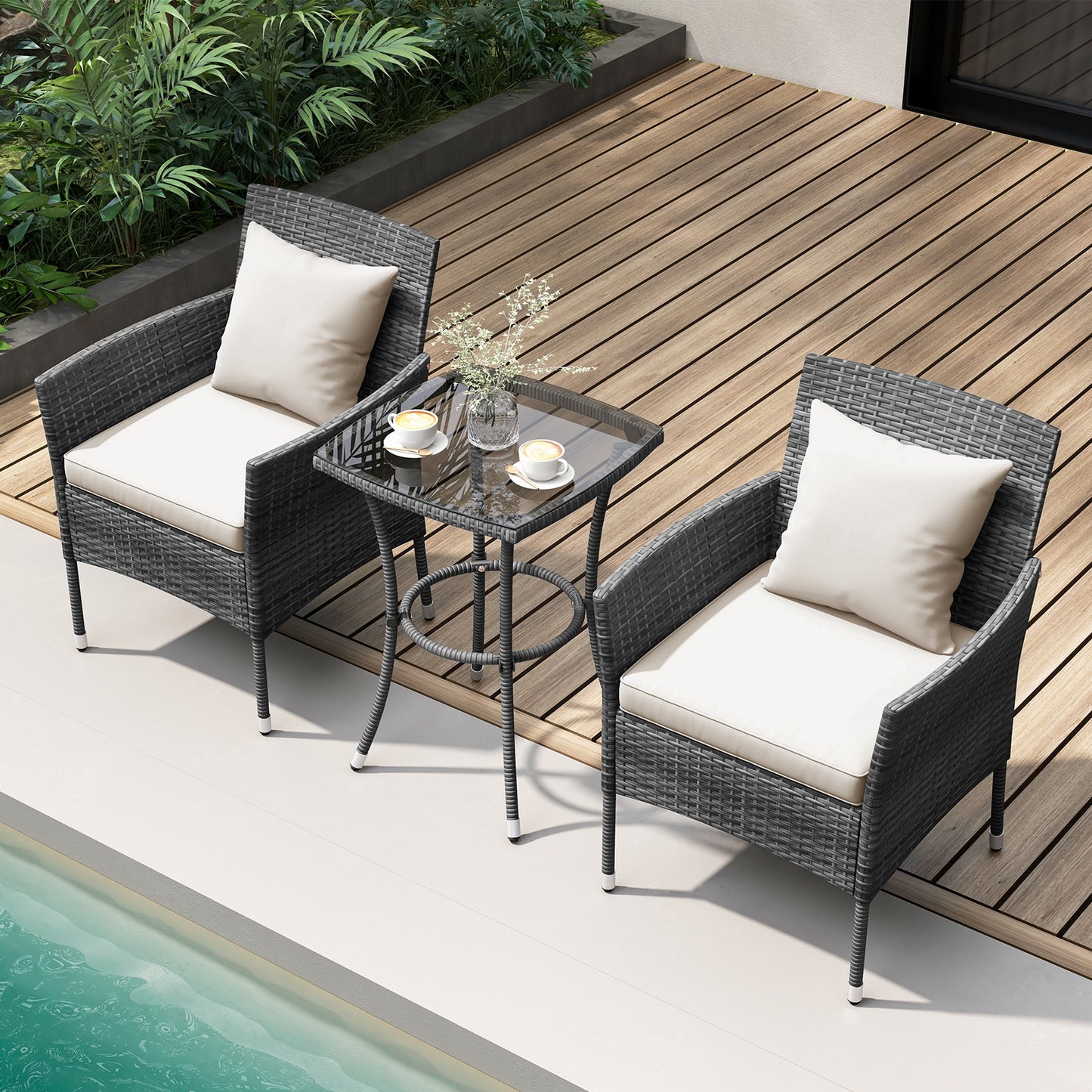 3-Piece Patio Set, Cushioned Chairs, Tempered Glass Table, White Patio Conversation Sets at Gallery Canada