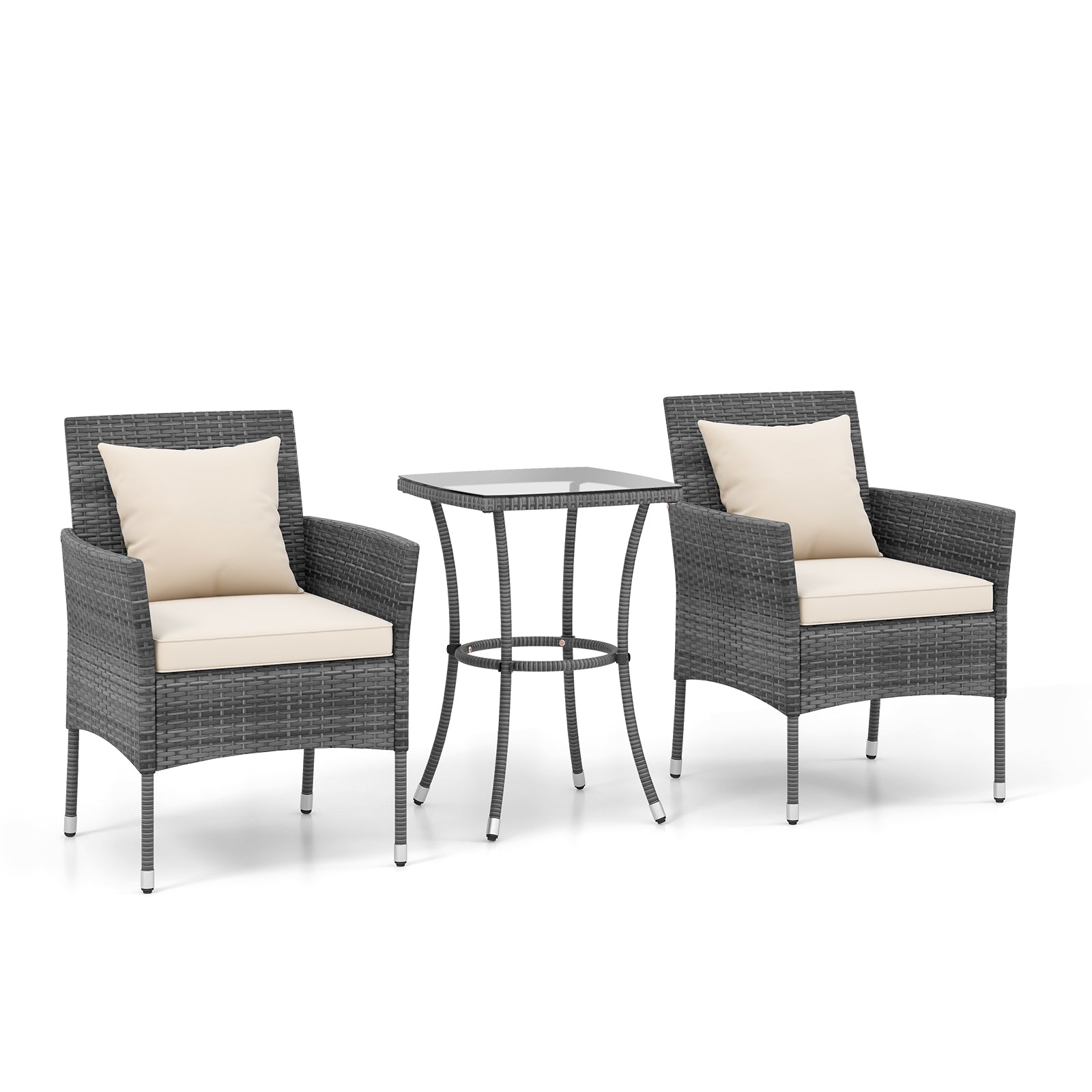 3-Piece Patio Set, Cushioned Chairs, Tempered Glass Table, White Patio Conversation Sets White at Gallery Canada