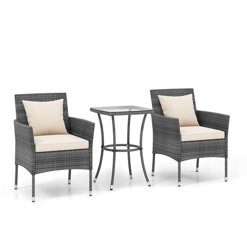 3-Piece Patio Set, Cushioned Chairs, Tempered Glass Table, White