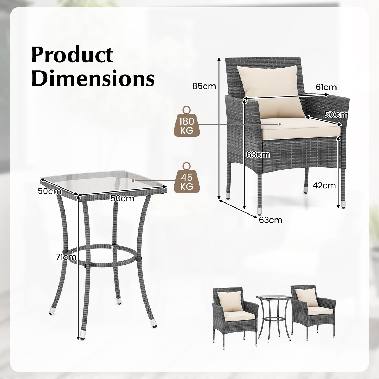 3-Piece Patio Set, Cushioned Chairs, Tempered Glass Table, White Patio Conversation Sets at Gallery Canada