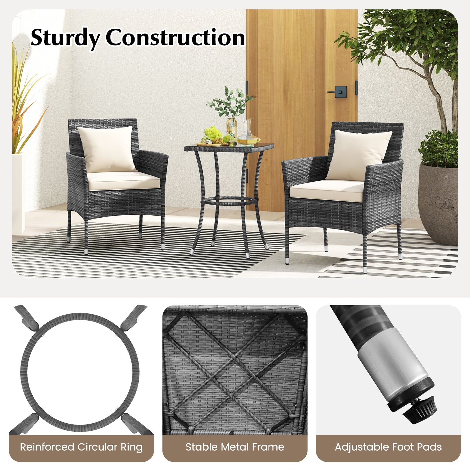 3-Piece Patio Set, Cushioned Chairs, Tempered Glass Table, White Patio Conversation Sets at Gallery Canada
