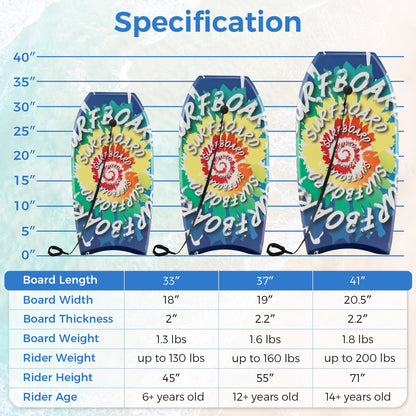 33/37/41 Inch Lightweight Body Board, EPS Core XPE Deck HDPE Bottom, Multicolor Surfing at Gallery Canada