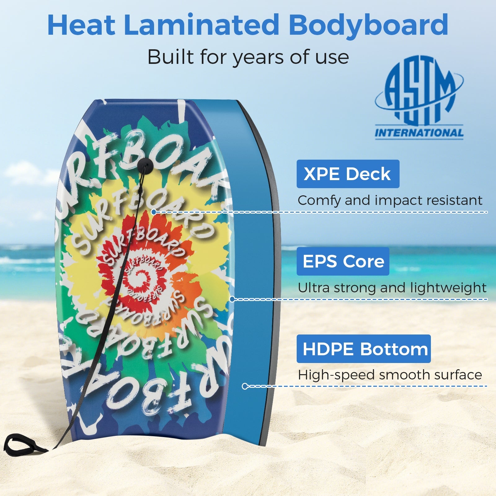 33/37/41 Inch Lightweight Body Board, EPS Core XPE Deck HDPE Bottom, Multicolor Surfing at Gallery Canada