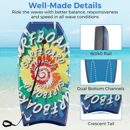 33/37/41 Inch Lightweight Body Board, EPS Core XPE Deck HDPE Bottom, Multicolor Surfing at Gallery Canada