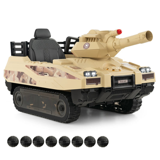 12V Kids Ride On Tank, Rotatable Turret, 8 Missiles, 37-95 Months, Khaki Powered Ride On Toys Khaki at Gallery Canada