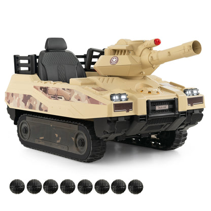 12V Electric Kids Ride On Tank with Rotatable Turret and 8 Missiles for Kids Aged 37-95 Months Old, Khaki Powered Ride On Toys Khaki at Gallery Canada
