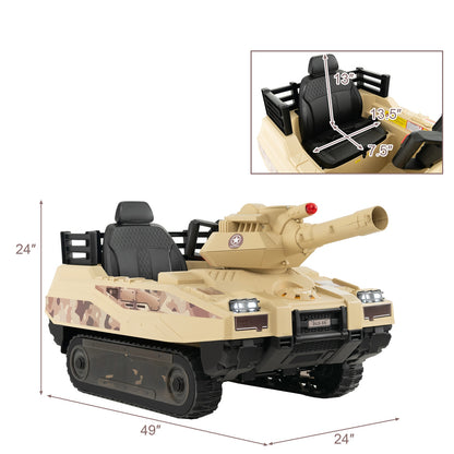 12V Electric Kids Ride On Tank with Rotatable Turret and 8 Missiles for Kids Aged 37-95 Months Old, Khaki Powered Ride On Toys at Gallery Canada
