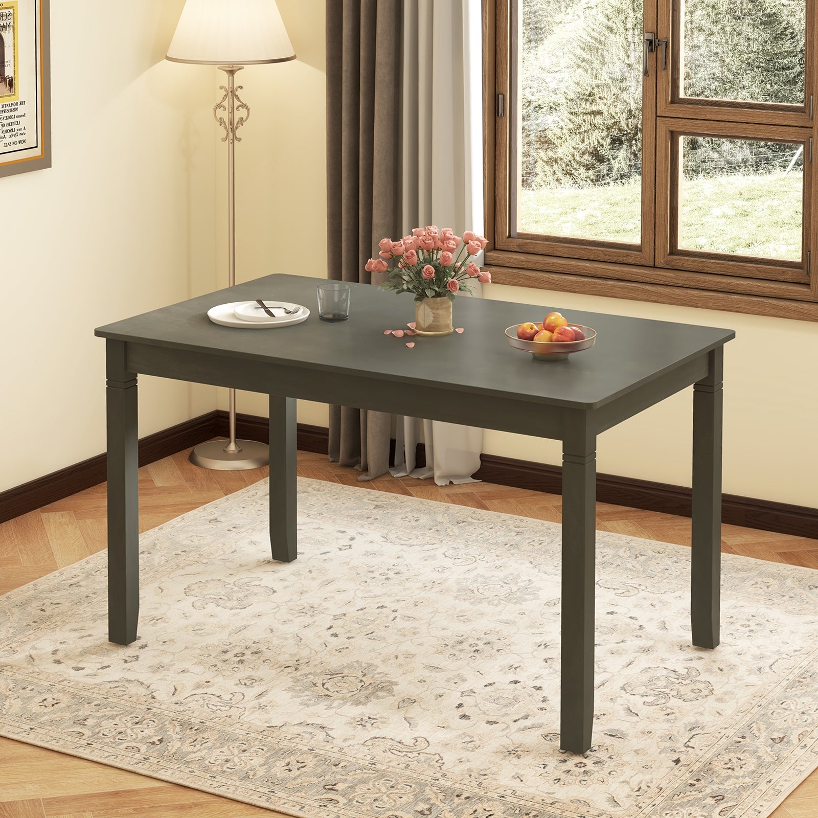 48-Inch Wooden Dining Table for 4 People Rectangular Kitchen Table with Rubber Wood Legs, Gray Dining Tables at Gallery Canada
