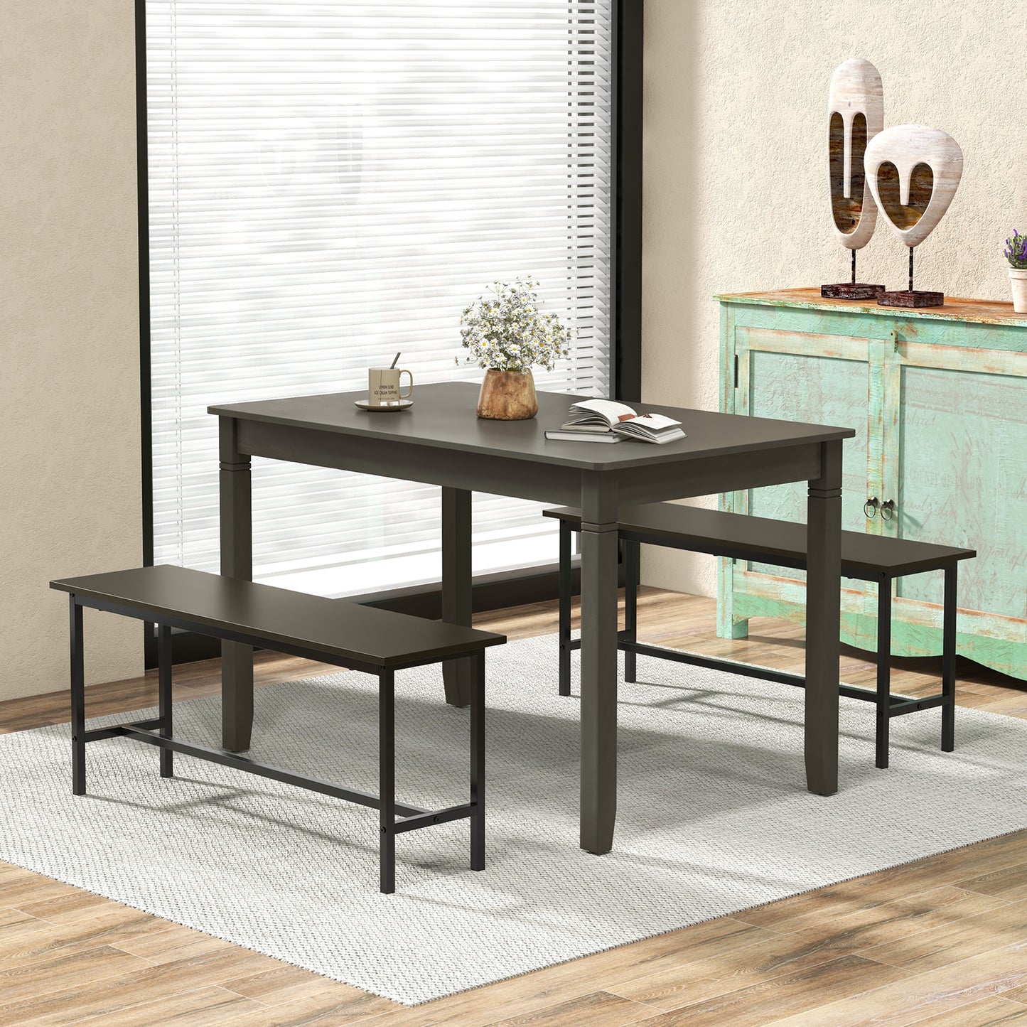 48-Inch Wooden Dining Table for 4 People Rectangular Kitchen Table with Rubber Wood Legs, Gray Dining Tables at Gallery Canada