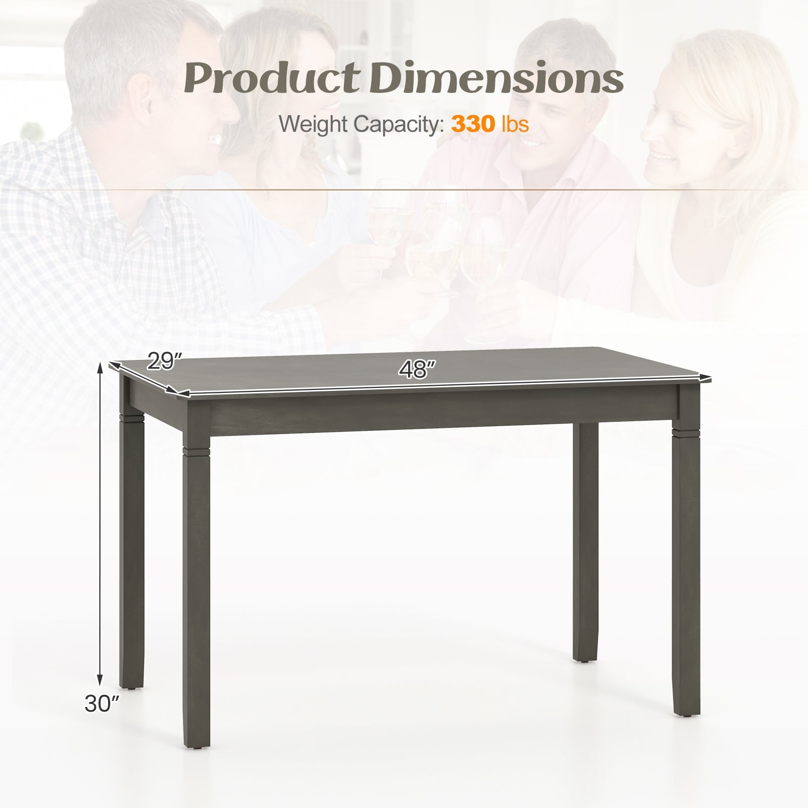 48-Inch Wooden Dining Table for 4 People Rectangular Kitchen Table with Rubber Wood Legs, Gray Dining Tables at Gallery Canada