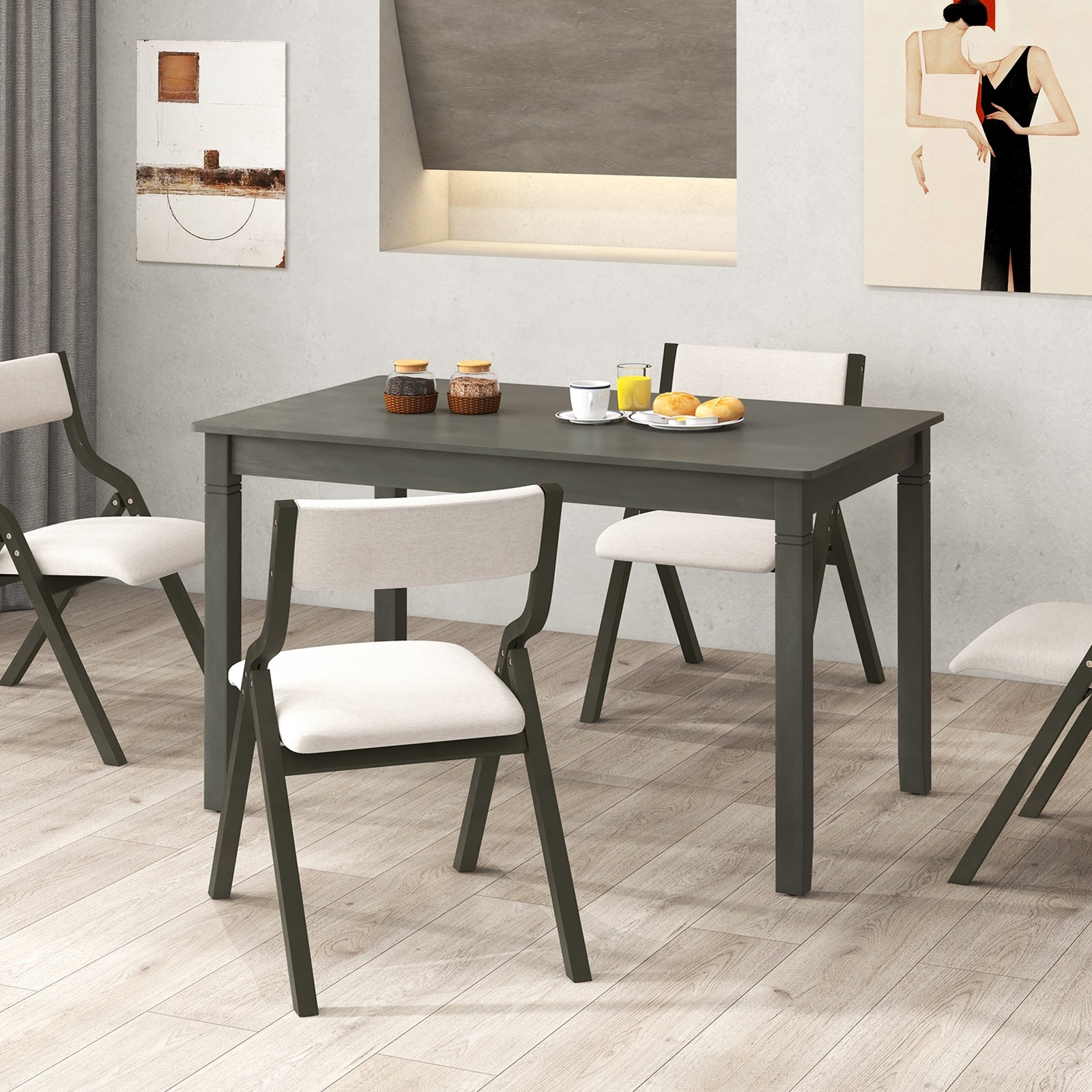 48-Inch Wooden Dining Table for 4 People Rectangular Kitchen Table with Rubber Wood Legs, Gray Dining Tables at Gallery Canada