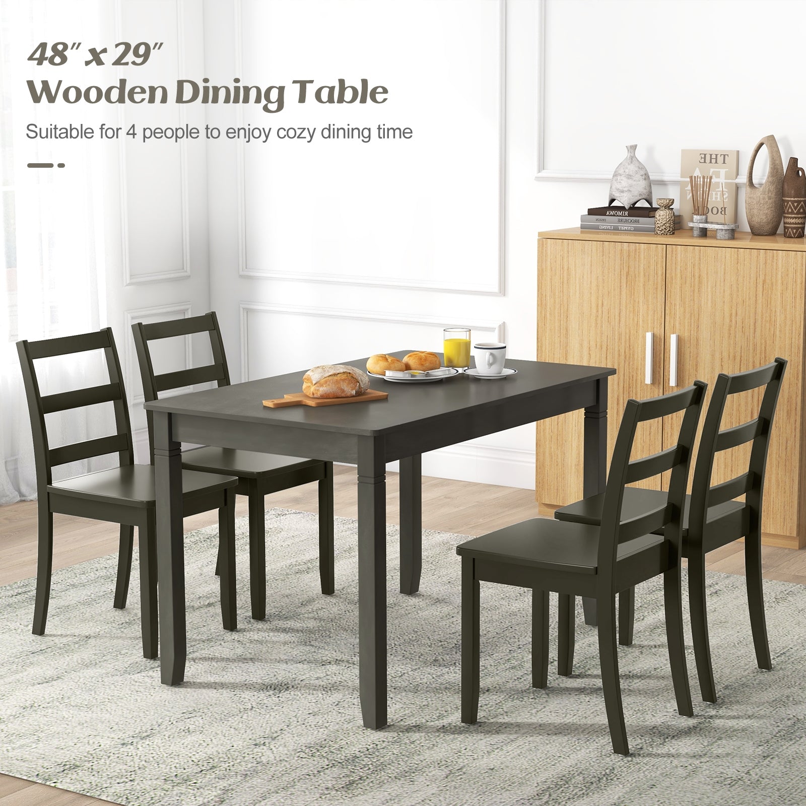 48-Inch Wooden Dining Table for 4 People Rectangular Kitchen Table with Rubber Wood Legs, Gray Dining Tables at Gallery Canada