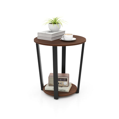 Round End Table With Open Shelf, Metal Frame, Walnut End & Side Tables Walnut at Gallery Canada