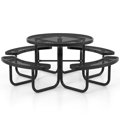 45 Inches Outdoor Round Picnic Table and Bench Set for 8 with Umbrella Hole, Black Picnic Tables at Gallery Canada