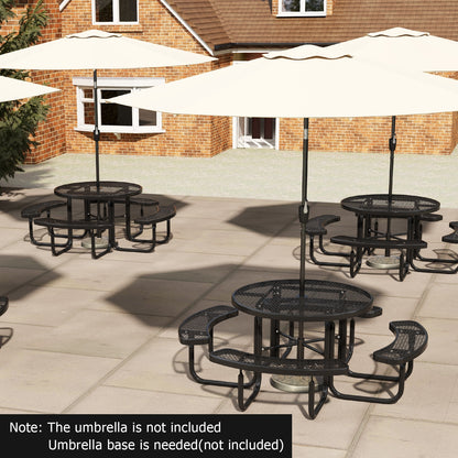 45 Inches Outdoor Round Picnic Table and Bench Set for 8 with Umbrella Hole, Black Picnic Tables at Gallery Canada