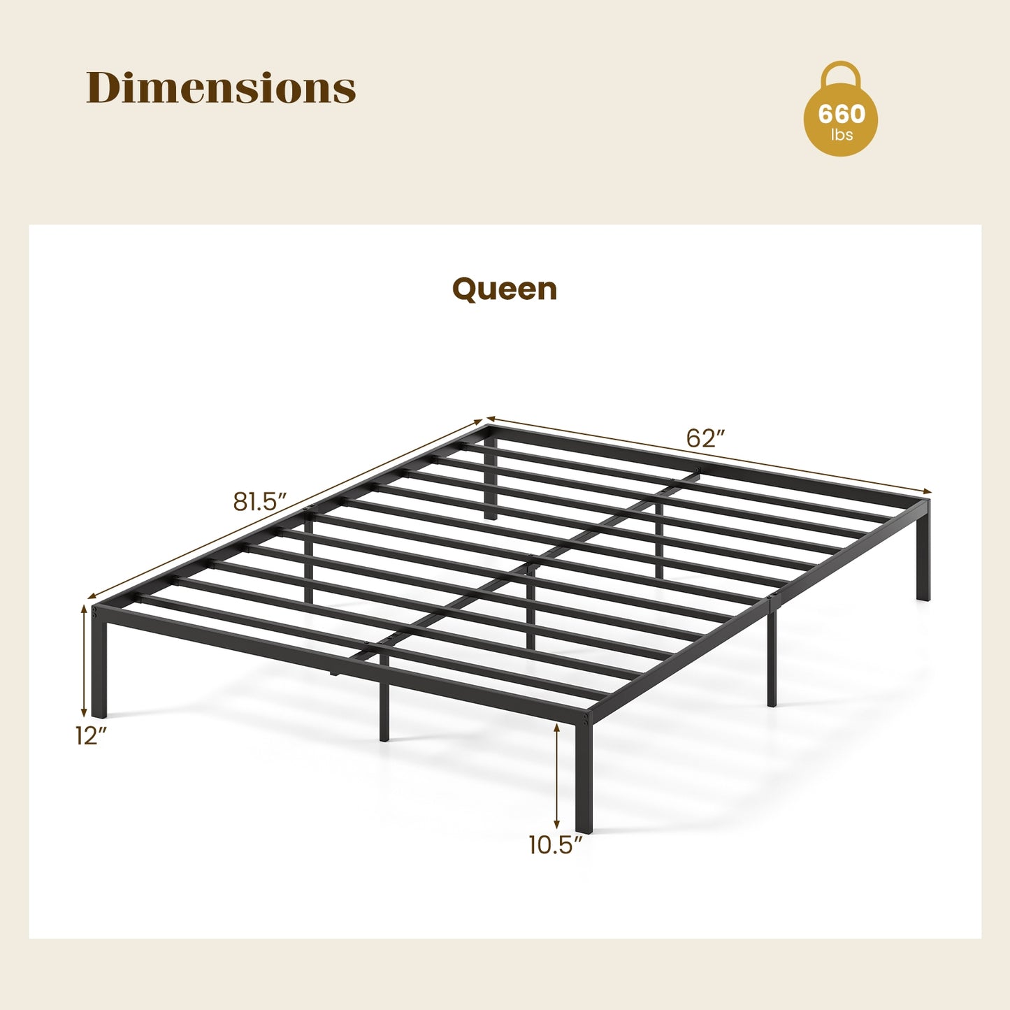 Full/Queen/King Size Metal Bed Frame Heavy Duty Support Slats Mattress Foundation-Queen Size, Black Simple Bed Frame at Gallery Canada