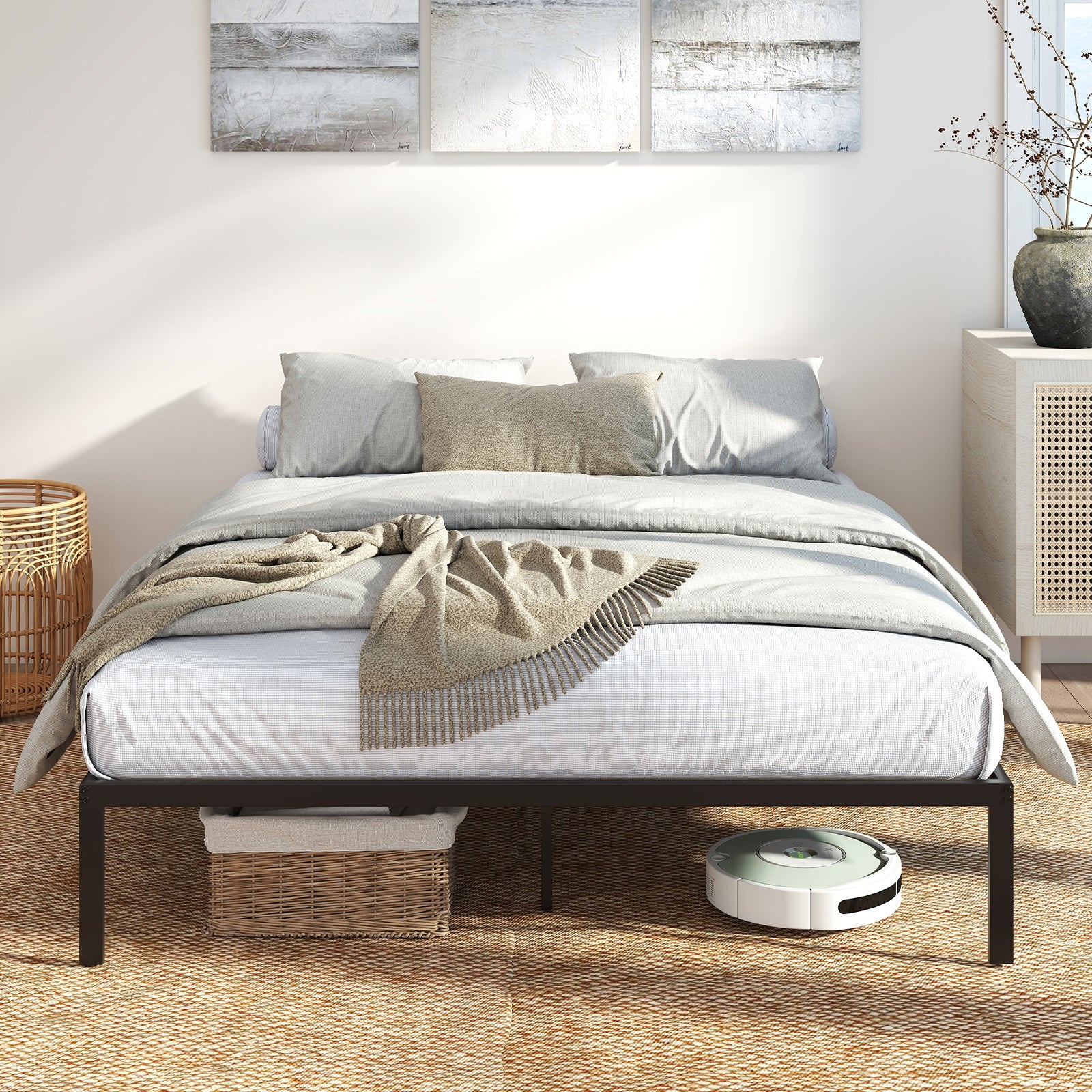 Full/Queen/King Size Metal Bed Frame Heavy Duty Support Slats Mattress Foundation-Queen Size, Black Simple Bed Frame at Gallery Canada