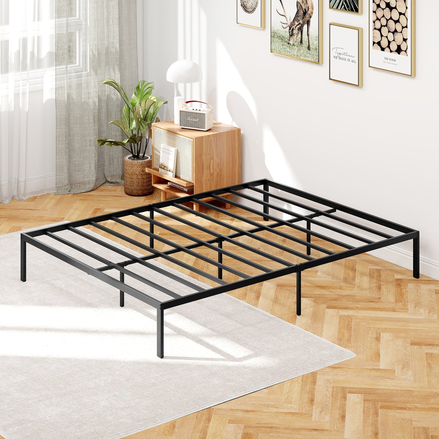 Full/Queen/King Size Metal Bed Frame Heavy Duty Support Slats Mattress Foundation-Queen Size, Black Simple Bed Frame at Gallery Canada