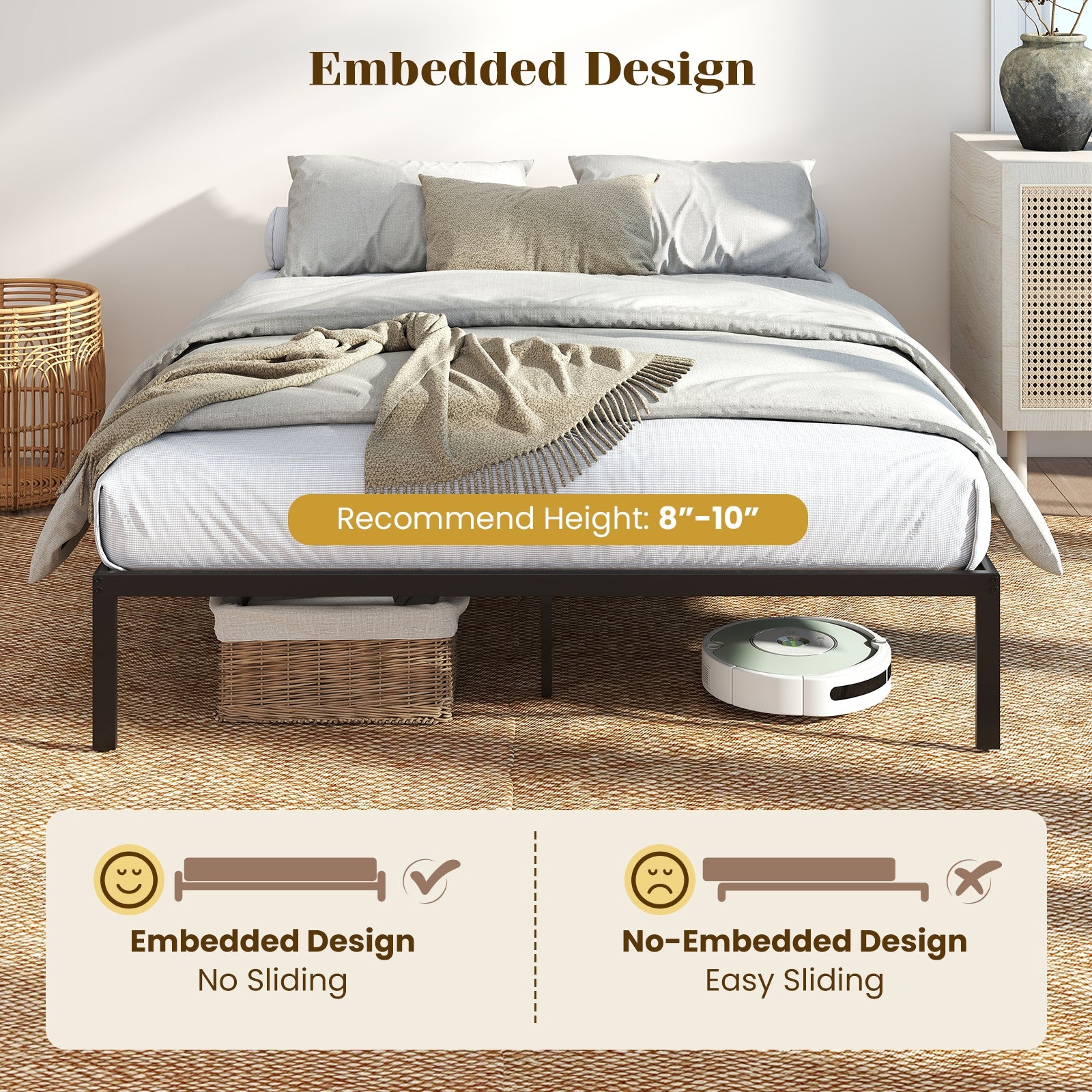 Full/Queen/King Size Metal Bed Frame Heavy Duty Support Slats Mattress Foundation-Queen Size, Black Simple Bed Frame at Gallery Canada