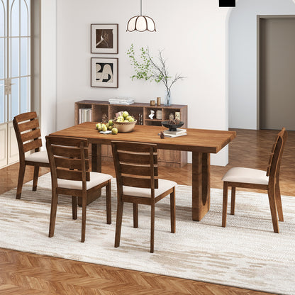 Dining Chair Set of 2 with Slatted High Backrest and Rubber Wood Legs, Brown Dining Chairs at Gallery Canada
