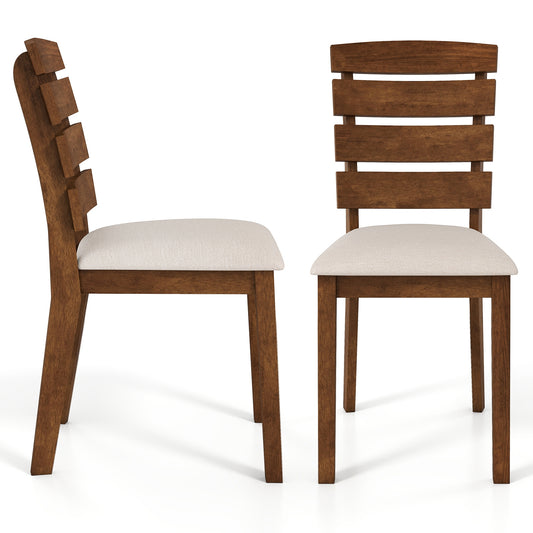 Dining Chair Set of 2 with Slatted High Backrest and Rubber Wood Legs, Brown Dining Chairs Brown at Gallery Canada