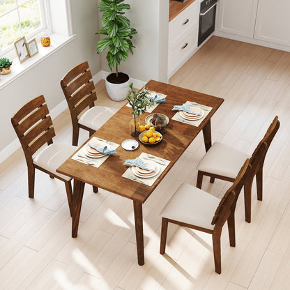 Dining Chair Set of 2 with Slatted High Backrest and Rubber Wood Legs, Brown Dining Chairs at Gallery Canada