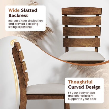 Dining Chair Set of 2 with Slatted High Backrest and Rubber Wood Legs, Brown Dining Chairs at Gallery Canada