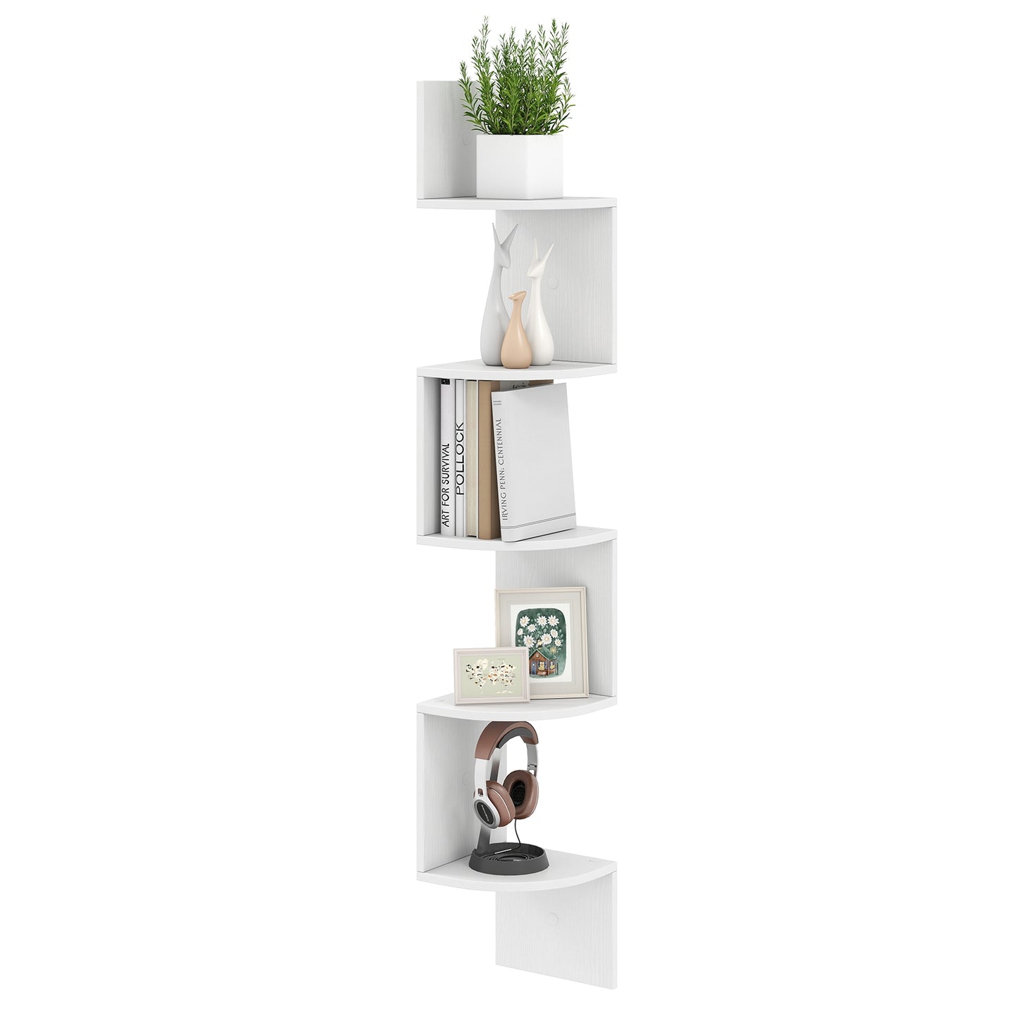 5-Tier Corner Shelf Floating Bookshelf Wall Mounted Storage Organizer, White Bookcases at Gallery Canada