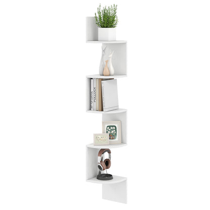 5-Tier Corner Shelf Floating Bookshelf Wall Mounted Storage Organizer, White Bookcases at Gallery Canada