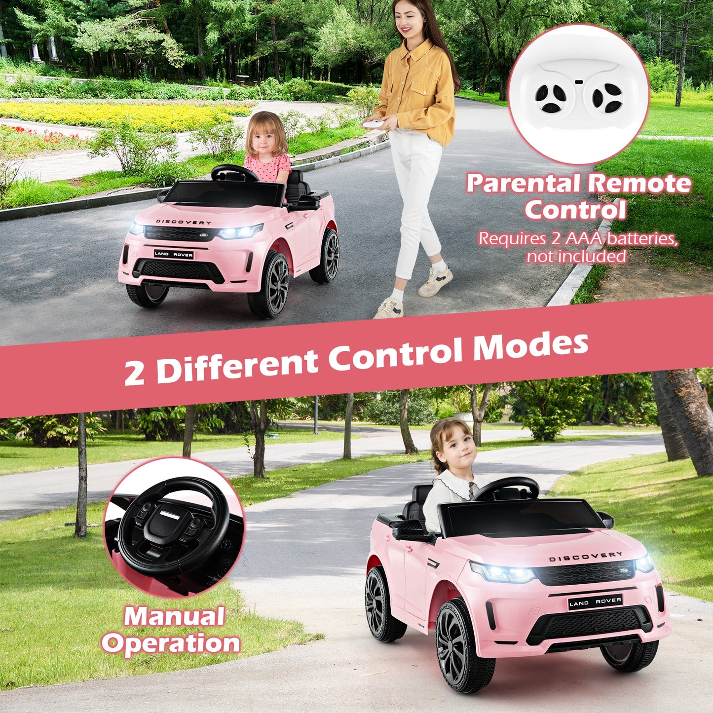 12V Kids Ride On Car, Remote Control, Lockable Doors, Pink Powered Ride On Toys at Gallery Canada