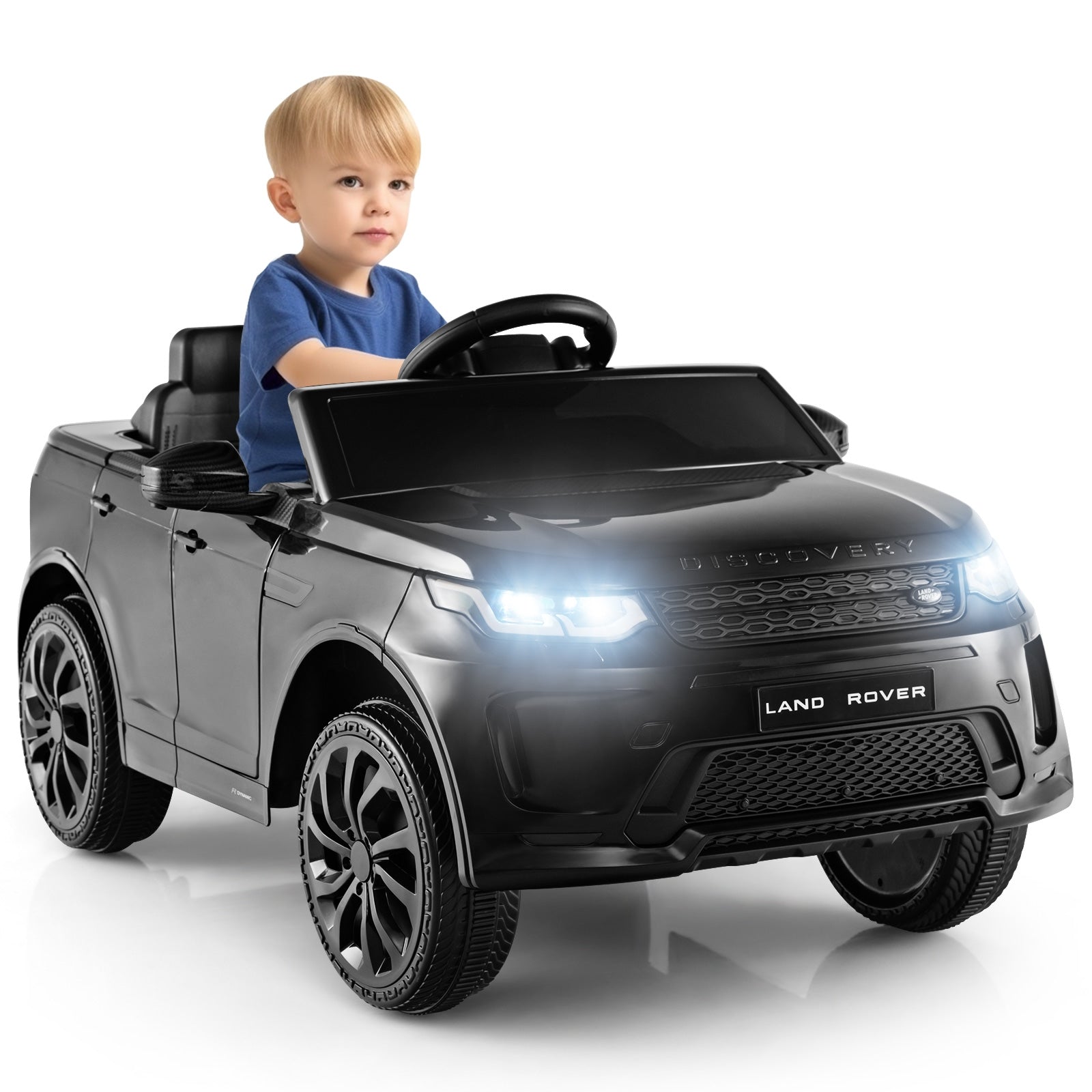 12V Kids Ride On Car with Remote Control Lockable Doors Slow Start System and LED Lights, Black Powered Ride On Toys at Gallery Canada