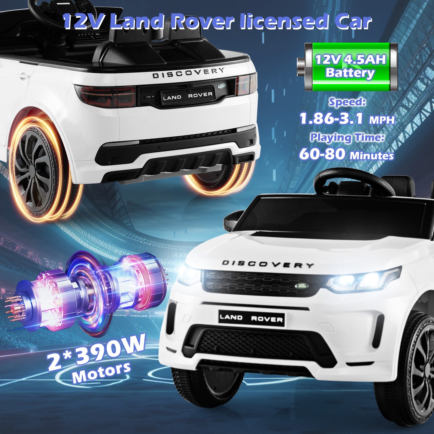 12V Kids Ride On Car with Remote Control Lockable Doors Slow Start System and LED Lights, White Powered Ride On Toys at Gallery Canada