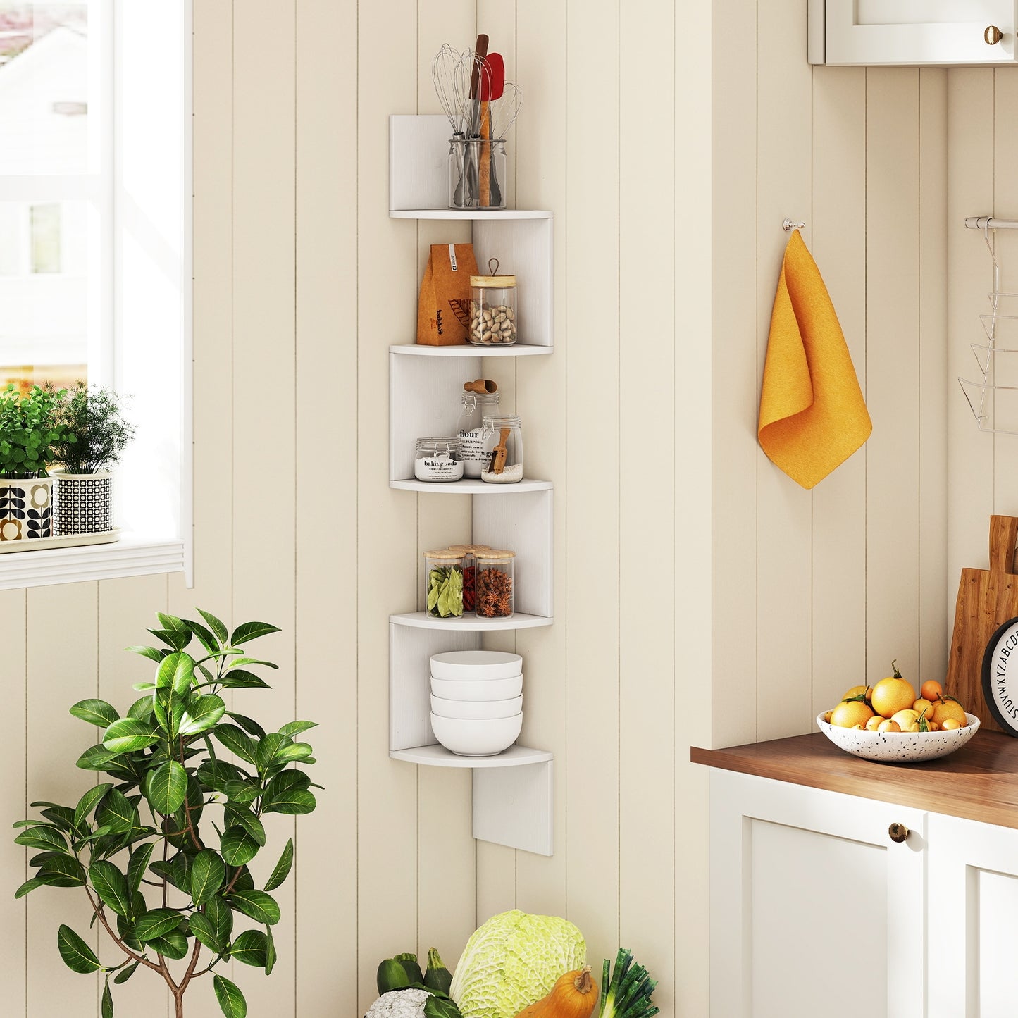 5-Tier Corner Shelf Floating Bookshelf Wall Mounted Storage Organizer, White Bookcases at Gallery Canada