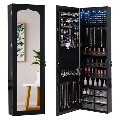 Door Hanging Mirror Jewelry Armoire with Full Length Mirror and 6 Drawers, Black Jewelry Armoires at Gallery Canada