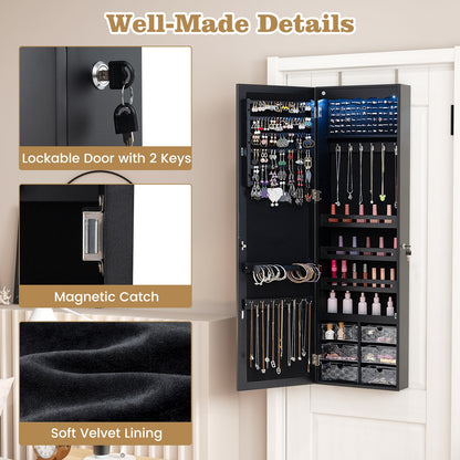 Door Hanging Mirror Jewelry Armoire with Full Length Mirror and 6 Drawers, Black Jewelry Armoires at Gallery Canada