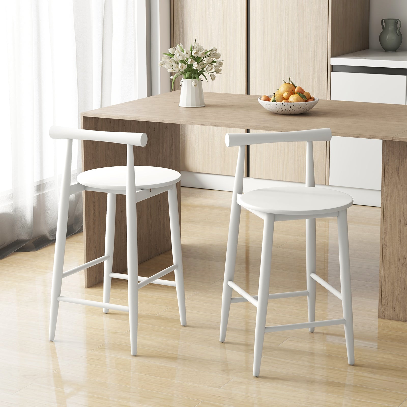 Counter Height Bar Chair Set with Acacia Wood Frame and Supporting Legs, White Bar Stools at Gallery Canada