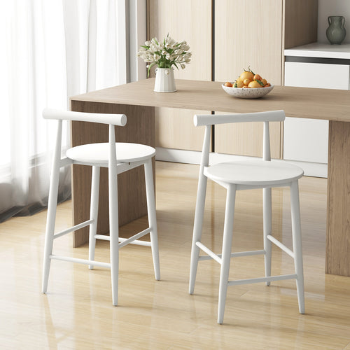 Counter Height Bar Chair Set with Acacia Wood Frame and Supporting Legs, White