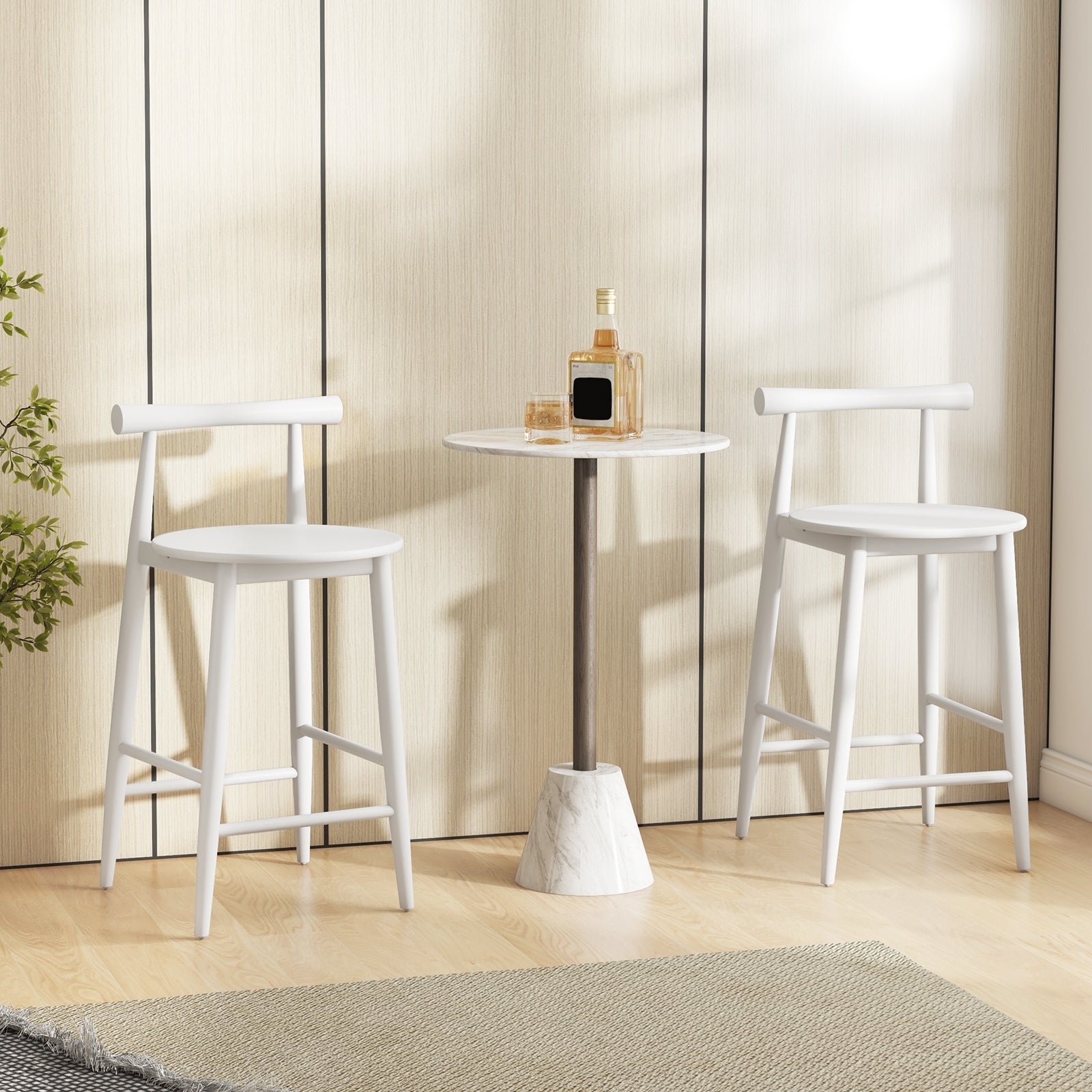 Counter Height Bar Chair Set with Acacia Wood Frame and Supporting Legs, White Bar Stools at Gallery Canada