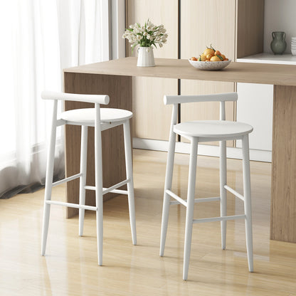 Wooden Bar Chair Set of 2 with Backrest and Footrest for Home Restaurant Cafe, White Bar Stools at Gallery Canada