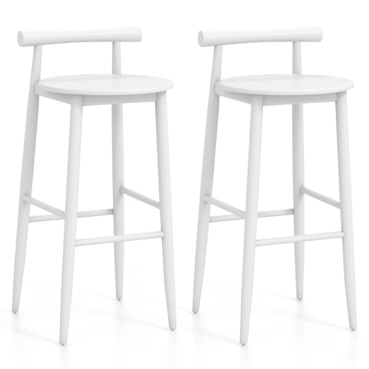 Wooden Bar Chair Set of 2 with Backrest and Footrest for Home Restaurant Cafe, White Bar Stools White at Gallery Canada