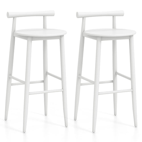 Wooden Bar Chair Set of 2 with Backrest and Footrest for Home Restaurant Cafe, White