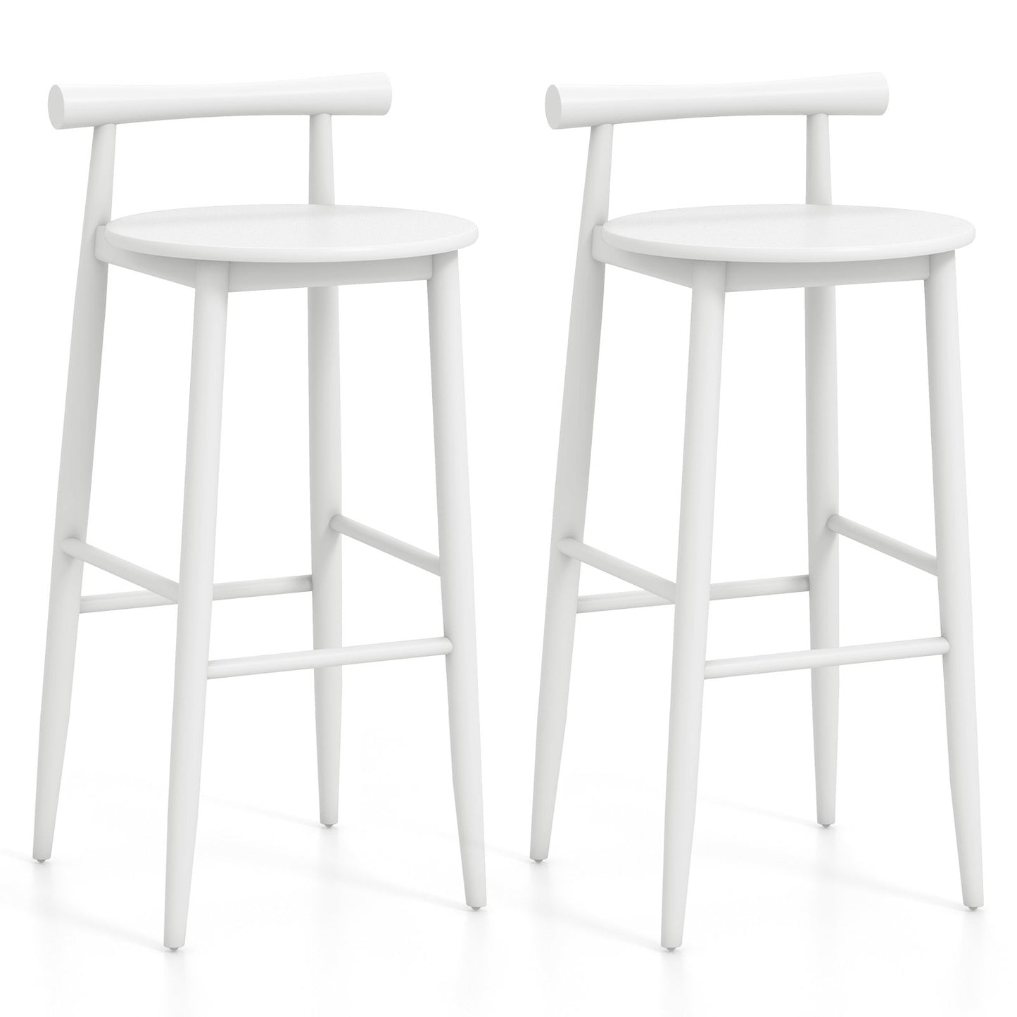 Wooden Bar Chair Set of 2 with Backrest and Footrest for Home Restaurant Cafe, White Bar Stools at Gallery Canada