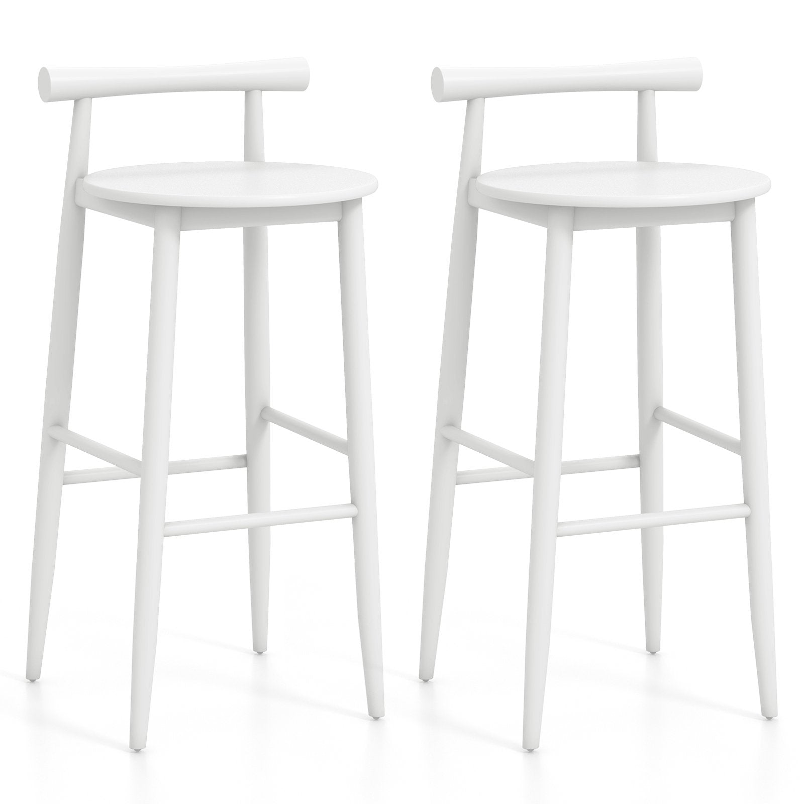 Wooden Bar Chair Set of 2 with Backrest and Footrest for Home Restaurant Cafe, White Bar Stools at Gallery Canada