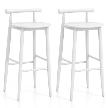 Wooden Bar Chair Set of 2 with Backrest and Footrest for Home Restaurant Cafe, White Bar Stools at Gallery Canada